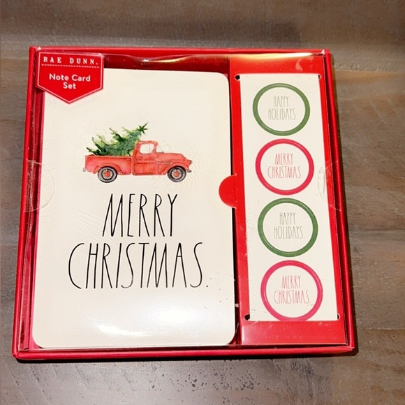 NWT Rae Dunn Merry Christmas Note Card Set 12 Cards 13 Envelopes 12 Stickers - Picture 1 of 9